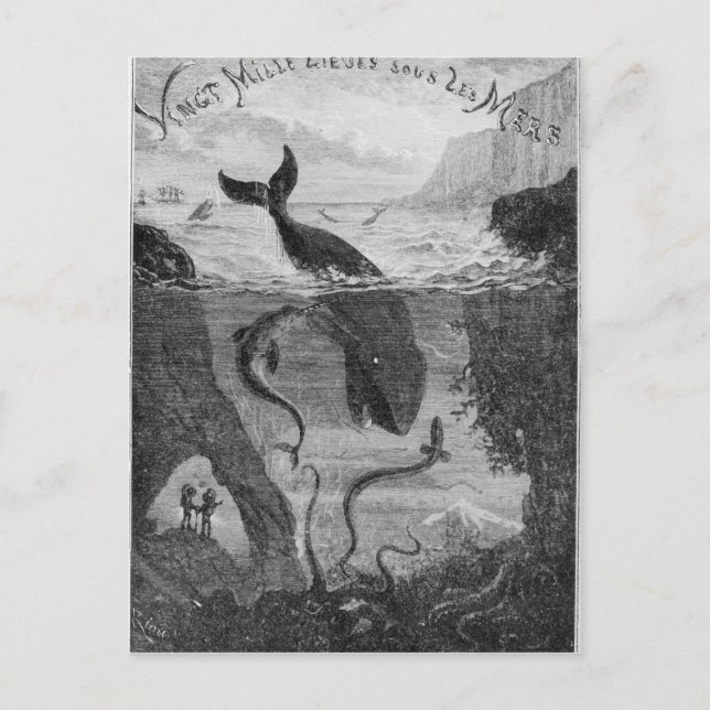 Cartão Postal Ilustração do cobrir '20.000 Leagues Sob o Mar' (Frente)