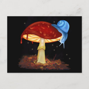 Cartão Postal Ilustração do Cogumelo Vermelho Azul