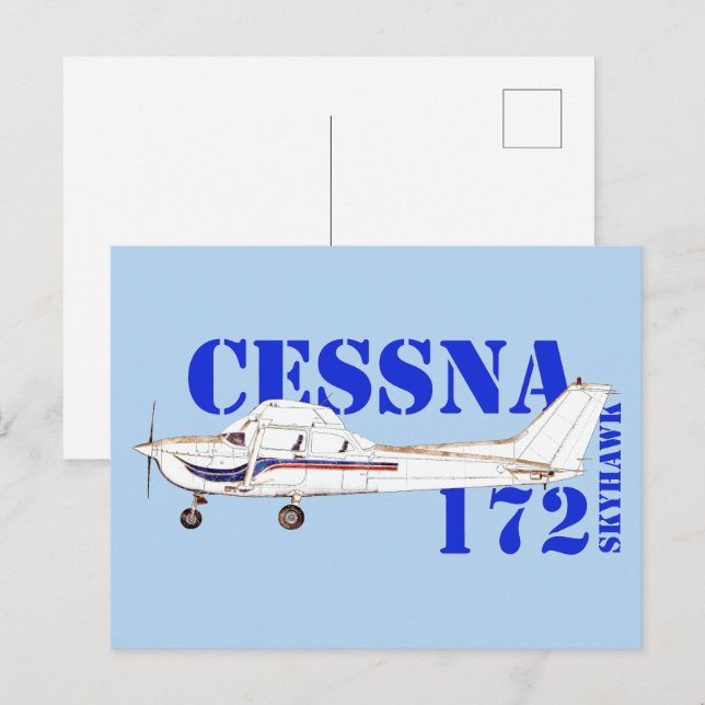 Cartão Postal Ilustração do Design do avião Skyhawk Cessna 172 (Frente/Verso)