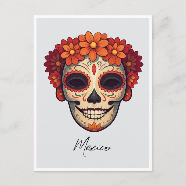 Cartão Postal Ilustração do Dia da Máscara Morta no México (Frente)