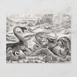 Cartão Postal Ilustração do Dinossauro Vintage dos anos 1800 -
