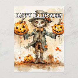 Cartão Postal Ilustração do Espantalho do Super Bonito Halloween