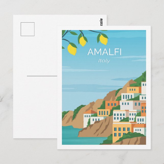 Cartão Postal Ilustração do famoso local de viagem Amalfi Itália (Frente/Verso)