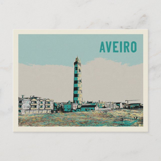 Cartão Postal Ilustração do Farol da lagoa de Aveiro (Frente)