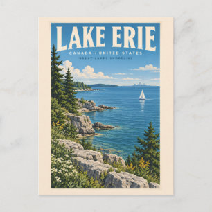 Cartão Postal Ilustração do Lago Erie Viagem Arte Vintage