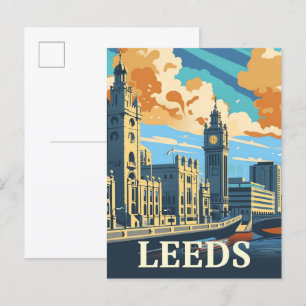 Cartão Postal Ilustração do Leeds England Vintage Retro Viagem