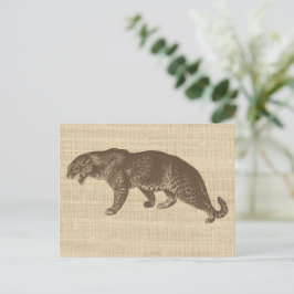 Cartão Postal Ilustração do Leopardo Vintage em Burlap