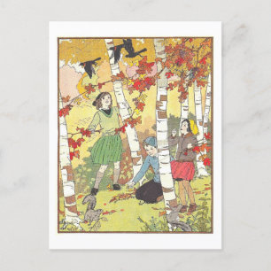 Cartão Postal Ilustração do Livro Infantil do outono de Vintage