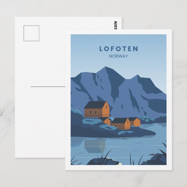 Cartão Postal Ilustração do Lofoten Norway Famous Viagem Place (Frente/Verso)