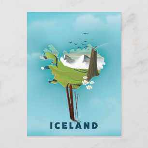 Cartão Postal Ilustração do mapa da Islândia pôster de viagem.