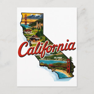 Cartão Postal Ilustração do Mapa de Pontos Turísticos da Califór