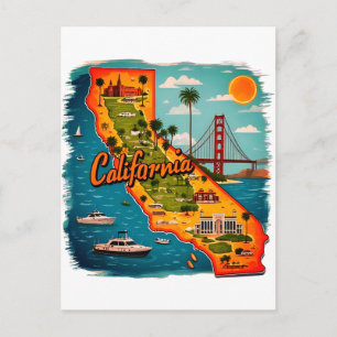 Cartão Postal Ilustração do Mapa de Pontos Turísticos da Califór