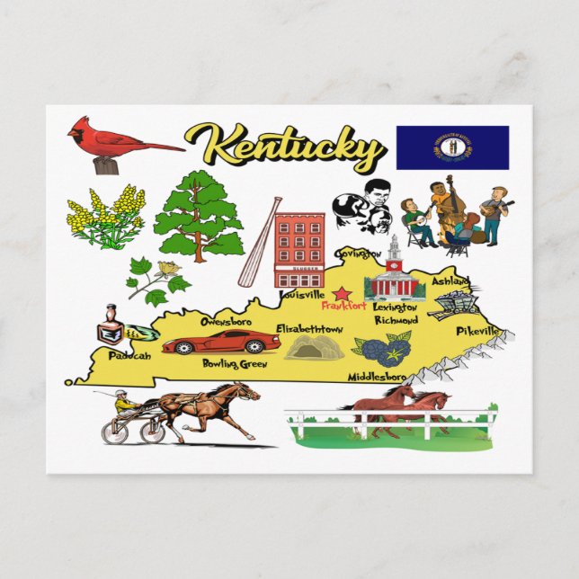 Cartão Postal Ilustração do Mapa do Kentucky (Frente)
