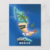 Ilustração do mapa do México pôster de viagem.
