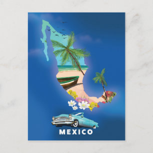 Cartão Postal Ilustração do mapa do México, pôster de viagem.