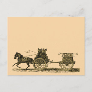 Cartão Postal Ilustração do Motor de Fogo Desenhado com Cavalo V