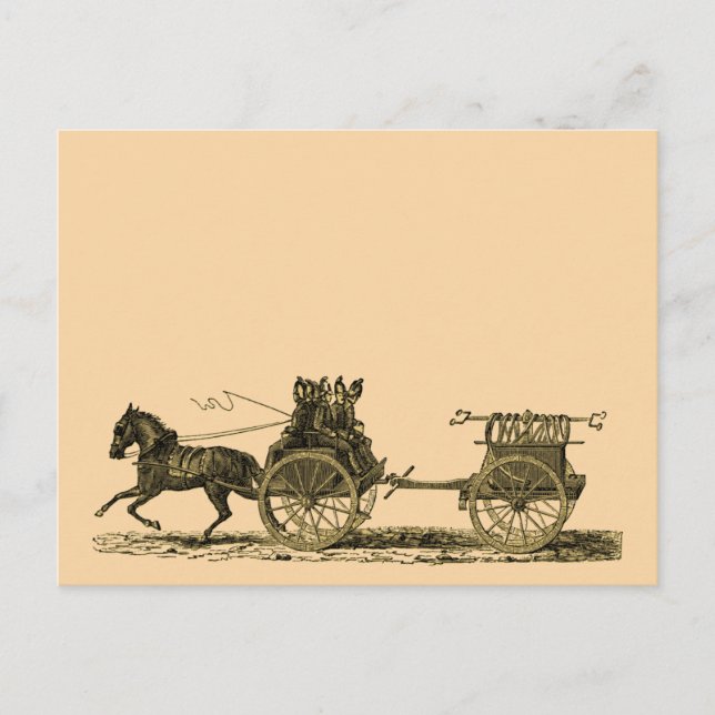 Cartão Postal Ilustração do Motor de Fogo Desenhado com Cavalo V (Frente)
