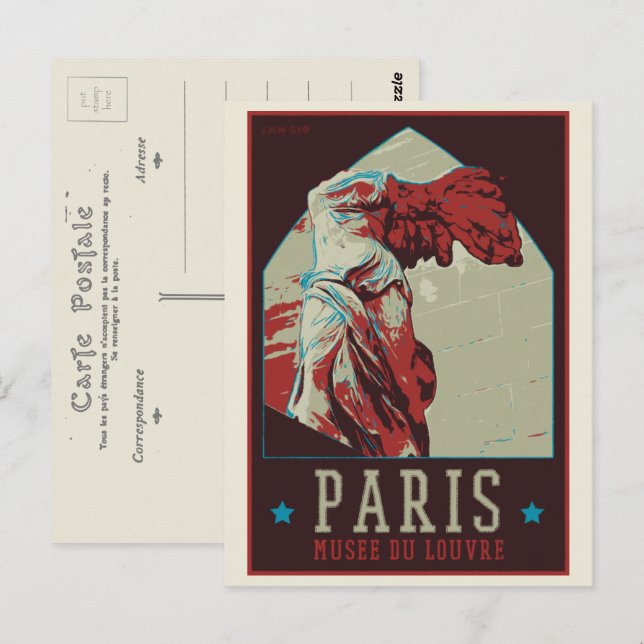 Cartão Postal Ilustração do museu Paris Louvre França (Frente/Verso)
