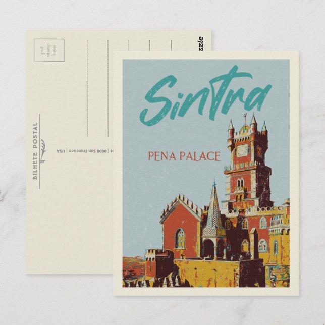 Cartão Postal Ilustração do palácio de Sintra Pena Portugal (Frente/Verso)