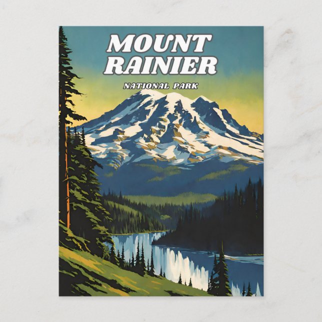 Cartão Postal Ilustração do Parque Nacional do Monte Rainier, Re (Frente)