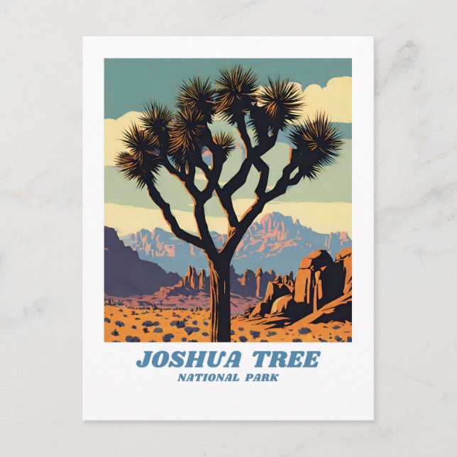 Cartão Postal Ilustração do Parque Nacional Joshua Tree Retro Sc (Frente)