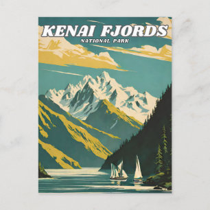 Cartão Postal Ilustração do Parque Nacional Kenai Fjords - Retro