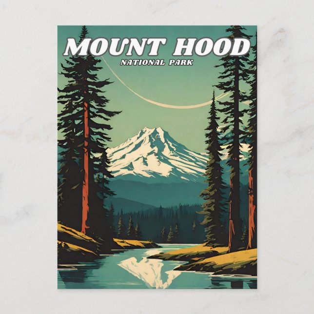 Cartão Postal Ilustração do Parque Nacional Mount Hood retrô Clá (Frente)