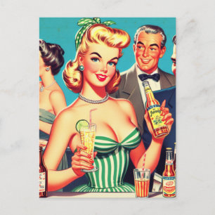 Cartão Postal Ilustração do Partido Cocktail Retro