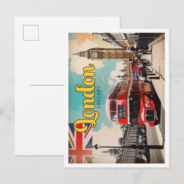 Cartão Postal Ilustração do Pop Art Viagem de Londres Inglaterra (Frente/Verso)