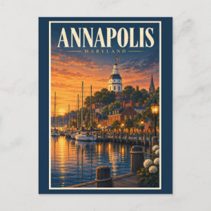 Cartão Postal Ilustração do pôr do sol em Annapolis Maryland Art