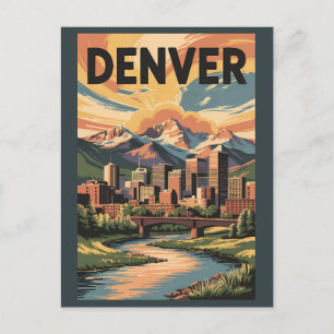 Cartão Postal Ilustração do pôr do sol em Denver Colorado Arte d