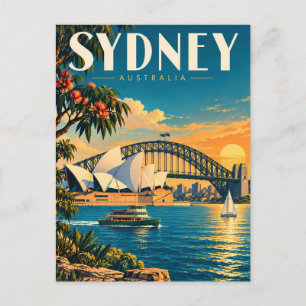 Cartão Postal Ilustração do pôr do sol em Sydney Austrália Arte