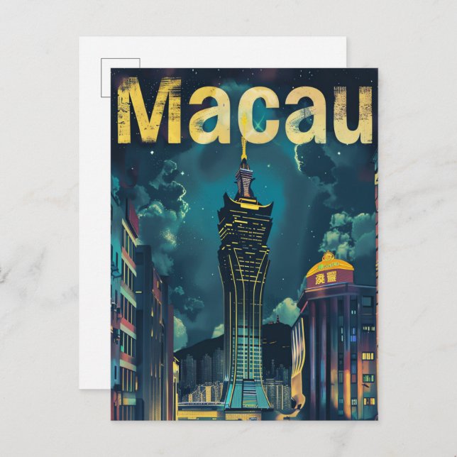 Cartão Postal Ilustração do Retro-Viagem da China em Macau (Frente/Verso)