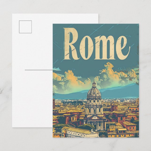 Cartão Postal Ilustração do Retro-Viagem da Itália de Roma (Frente/Verso)