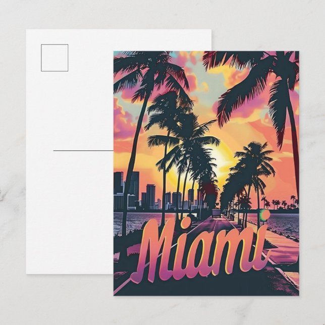 Cartão Postal Ilustração do Retro-Viagem da Miami Florida (Frente/Verso)