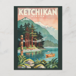Cartão Postal Ilustração do Rio Ketchikan Alasca Arte de Viagem