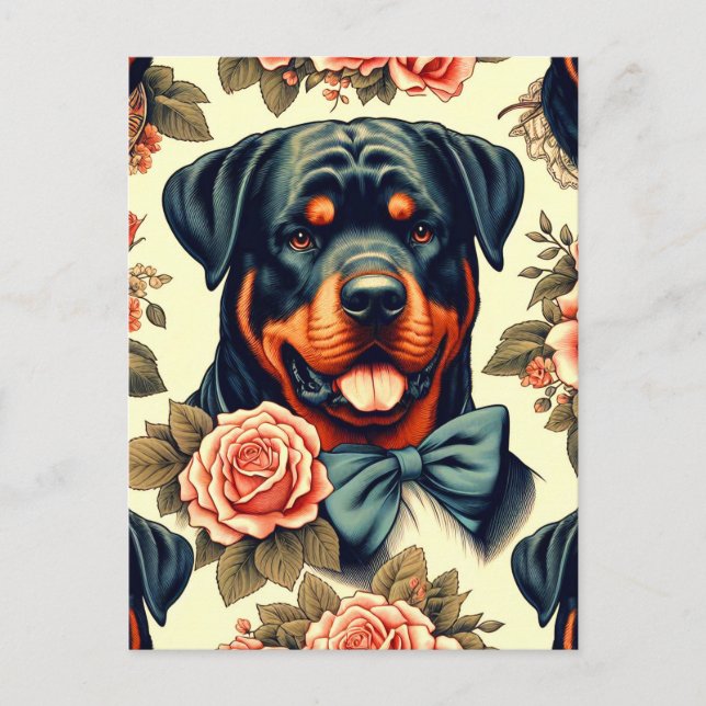 Cartão Postal Ilustração do Rottweiler Retro (Frente)