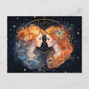 Cartão Postal Ilustração do Símbolo Zodíaco Gemini