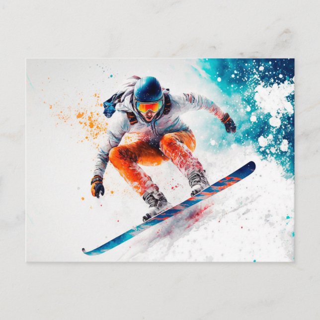 Cartão Postal Ilustração do Snowboarder (Frente)