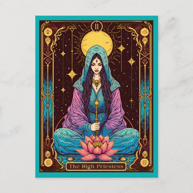 Cartão Postal Ilustração do Tarot, a Summa Sacerdotisa (Frente)