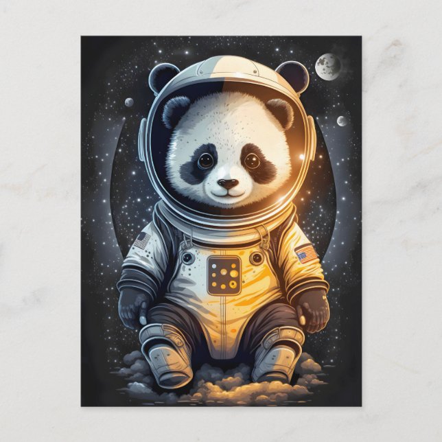 Cartão Postal Ilustração do Urso de Panda do Astronauta (Frente)