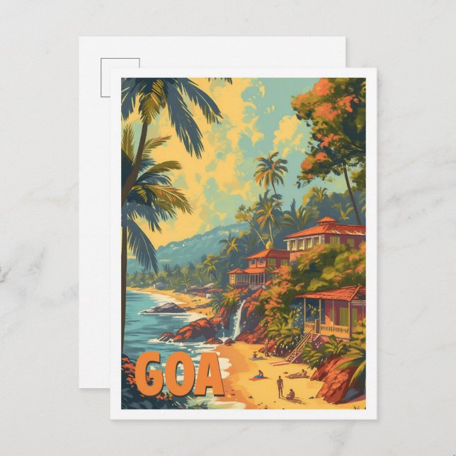 Cartão Postal Ilustração do Viagem artístico da Índia em Goa Bea (Frente/Verso)