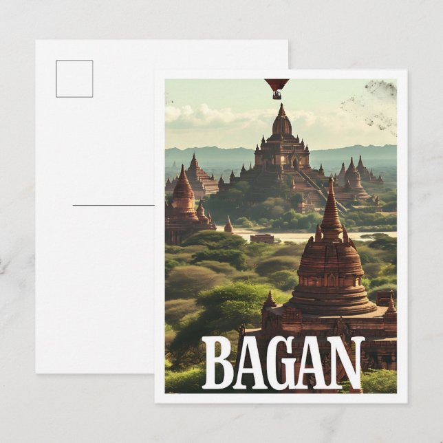 Cartão Postal Ilustração do Viagem artístico de Bagan Myanmar (Frente/Verso)