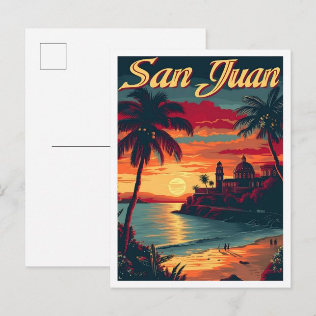Cartão Postal Ilustração do Viagem artístico San Juan Porto Rico (Frente/Verso)