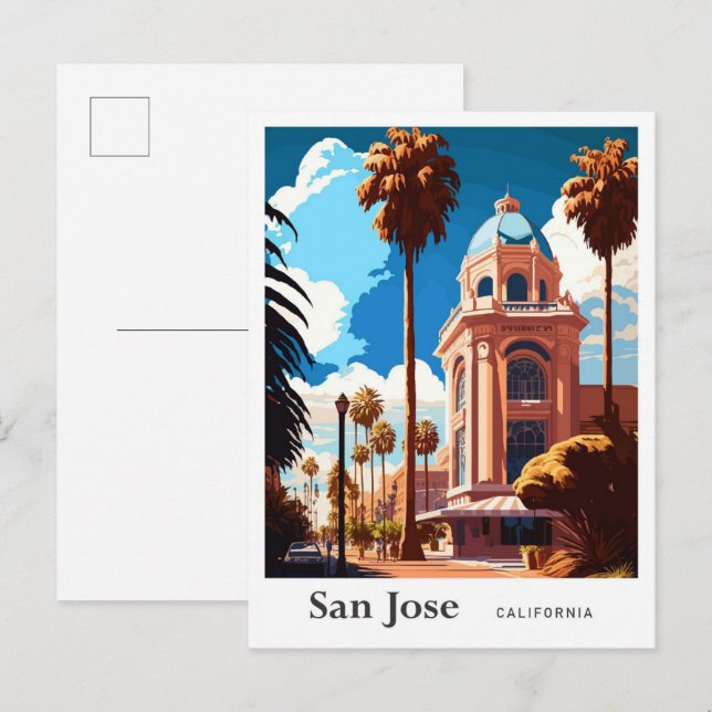 Cartão Postal Ilustração do Viagem da Califórnia em San Jose (Frente/Verso)