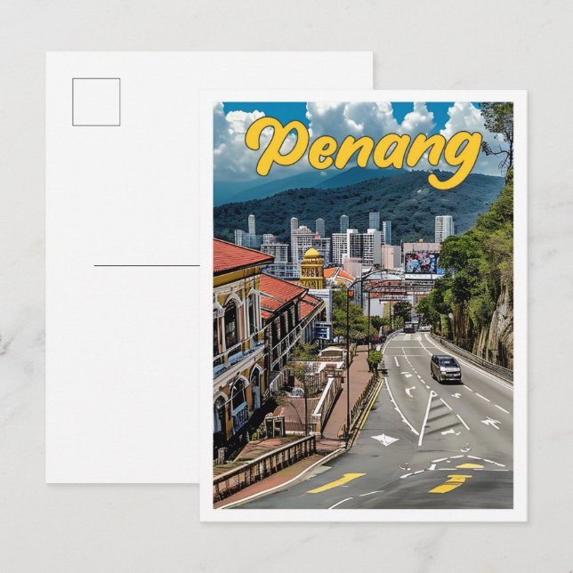 Cartão Postal Ilustração do Viagem de Arte da Penang Malásia Vin (Frente/Verso)