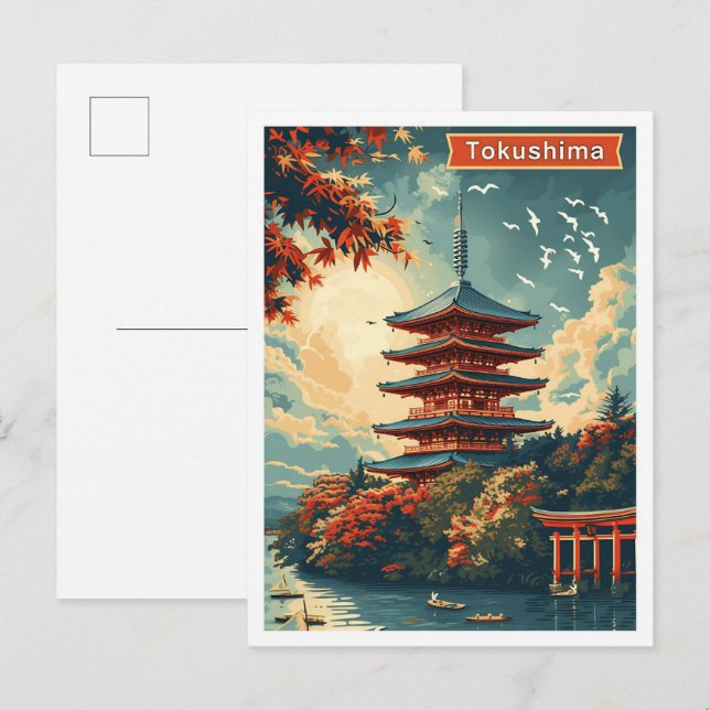 Cartão Postal Ilustração do Viagem de Arte da Pintura do Japão e (Frente/Verso)