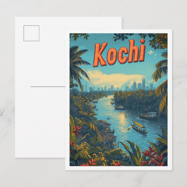 Cartão Postal Ilustração do Viagem de Arte de Kochi Kerala India (Frente/Verso)