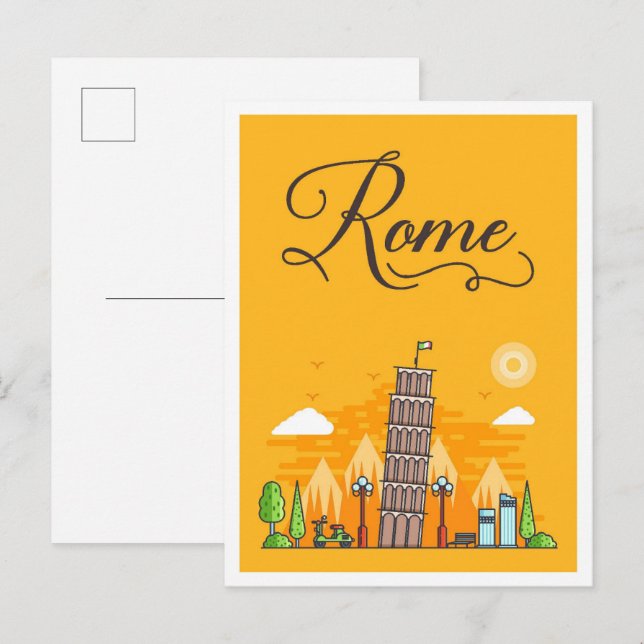 Cartão Postal Ilustração do Viagem de Arte de Roma Itália (Frente/Verso)