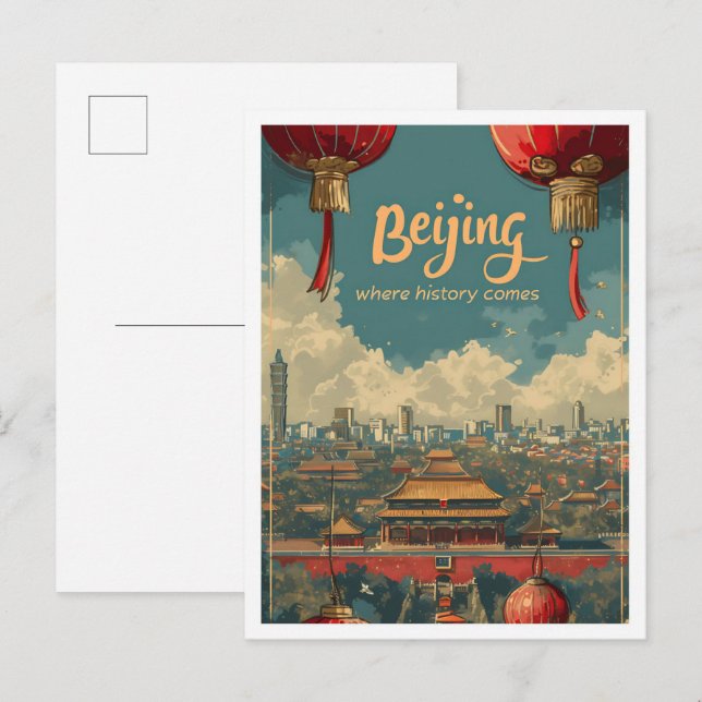 Cartão Postal Ilustração do Viagem de Arte em Beijing China (Frente/Verso)
